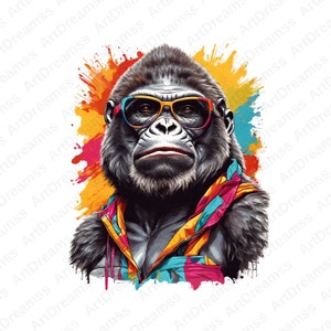 Gorilla Sunglasses Clipart PNG, Cool Gorilla, Pap Art Style, Colorful Gorilla Head, Cute Gorilla, Watercolor Gorilla, High Quality