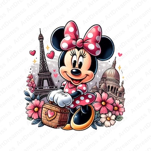 Minnie Mouse Clipart PNG, Cute Minnie Mouse, Minnie Digital, Paris, Eiffel Tower and Disney, High Quality