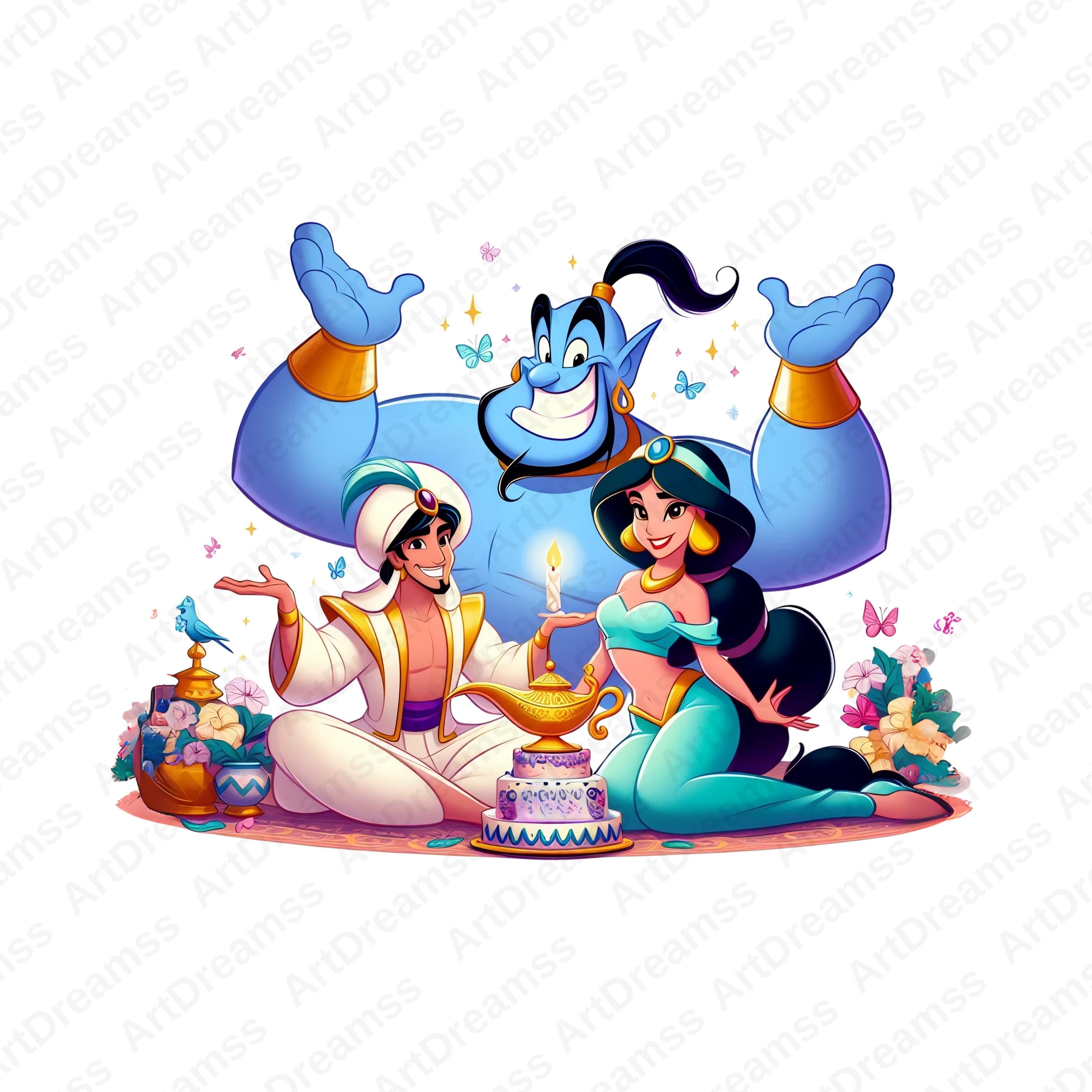 Aladdin and Jasmine Clipart, Aladdin Genie PNG, Happy Birthday