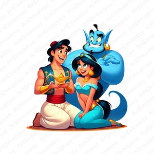 Aladdin and Jasmine Clipart, Aladdin Genie PNG, Cute Jasmine, Princess Jasmine, High Quality