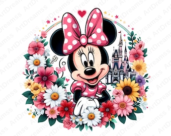 Minnie Mouse Clipart PNG, Linda Minnie Mouse, Flores de Minnie, Disney, Alta Calidad