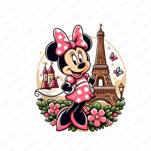 Minnie Mouse Clipart PNG, Cute Minnie Mouse, Minnie Digital, Paris, Eiffel Tower and Disney, High Quality