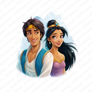 Aladdin and Jasmine Clipart, Aladdin Genie PNG, Cute Jasmine, Princess Jasmine, High Quality