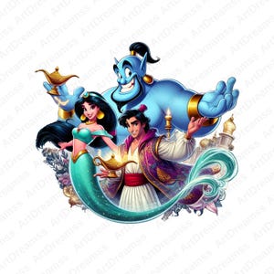 Aladdin and Jasmine Clipart, Aladdin Genie PNG, Cute Jasmine, Princess Jasmine, High Quality