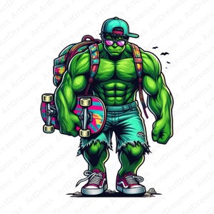 Hulk Cipart, Hulk PNG, Cool Hulk, Super Hero, Hulk with Skateboard, High Quality