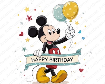 Clipart Mickey Mouse, Mickey Mouse PNG, joyeux anniversaire, Mickey Mouse mignon, haute qualité