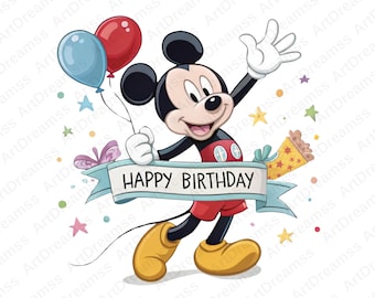 Clipart Mickey Mouse, Mickey Mouse PNG, joyeux anniversaire, Mickey Mouse mignon, haute qualité