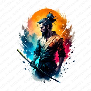 Samurai Clipart PNG, Watercolor Samurai, Samurai illustration, Samurai Sword, Samurai T Shirt Design, Warrior Splash, High Quality