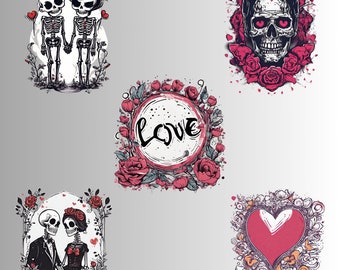 Esqueleto Clipart PNG, Esqueleto Romántico, Pareja Esqueleto, Amantes del Cráneo, Cráneo Floral, Amantes del Corazón, Alta Calidad