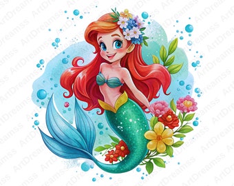 Cute Ariel PNG, Little Mermaid Clipart, Princess Ariel, High Quality