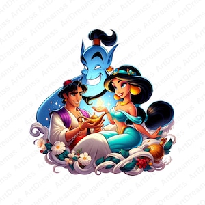 Aladdin and Jasmine Clipart, Aladdin Genie PNG, Cute Jasmine, Princess Jasmine, High Quality