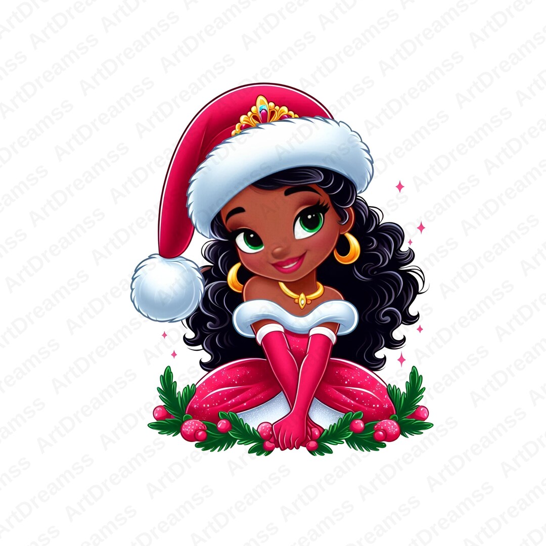 Tiana Christmas Clipart, Princess Tiana PNG, Cute Santa Claus, Cute