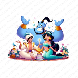 Aladdin and Jasmine Clipart, Aladdin Genie PNG, Happy Birthday, Cute Jasmine, Princess Jasmine, High Quality