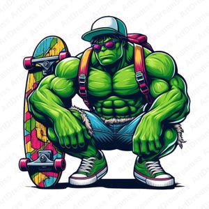 Hulk Cipart, Hulk PNG, Cool Hulk, Super Hero, Hulk with Skateboard, High Quality