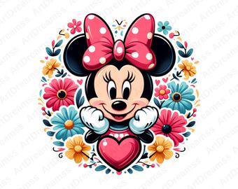 Minnie Mouse Clipart PNG, Linda Minnie Mouse, Flores de Minnie, Disney, Alta Calidad