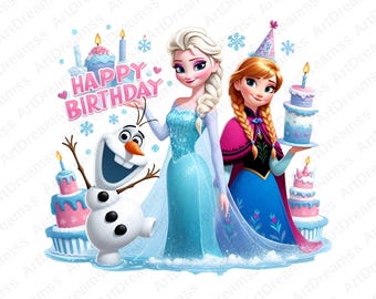 Anna and Elsa Clipart, Frozen Princess, Olaf, Happy Birthday Frozen, for Shirt, Cute Elsa and Anna PNG, High Quality