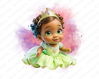 Baby Tiana Clipart, Princess Tiana PNG, Cute Princess Tiana Printable, High Quality