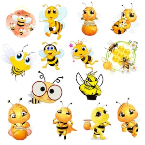 Bee Clipart PNG, Cute Bee Digital, Honey Bee PNG, Bee Transparent, Bee PNG Bundle, High Quality
