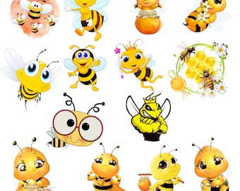 Bee Clipart PNG, Cute Bee Digital, Honey Bee PNG, Bee Transparant, Bee PNG Bundel, Hoge kwaliteit