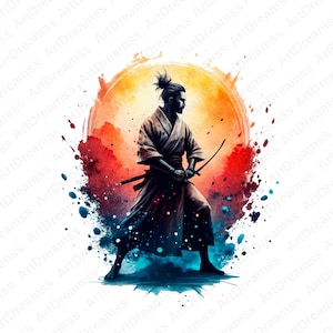 Japanese Samurai Clipart PNG, Watercolor Samurai, Samurai illustration, Samurai Sword, Samurai T Shirt Design, Warrior Splash, High Quality