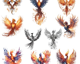 Phoenix Clipart PNG, Phoenix Watercolor, Phoenix Bird, Mythical Phoenix, High Quality
