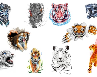 Tiger Clipart PNG, Wild Tiger Digital, Watercolor Tiger PNG, Tiger Transparent, High Quality