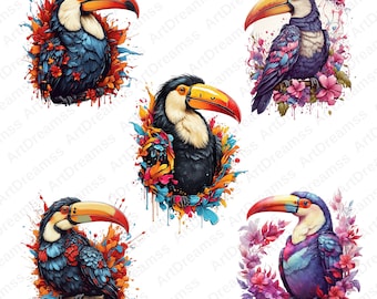 Toucan Clipart PNG, Toucan Floral, Toucan Bird Bundle, Toucan Art, Bird PNG, Bird Print, High Quality