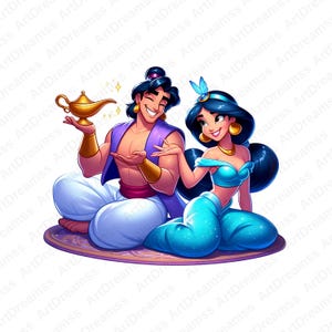 Aladdin and Jasmine Clipart, Aladdin Genie PNG, Cute Jasmine, Princess Jasmine, High Quality