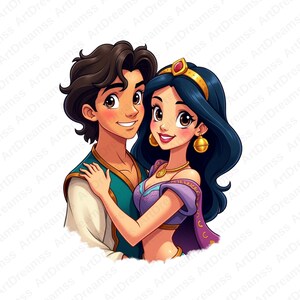 Aladdin and Jasmine Clipart, Aladdin Genie PNG, Cute Jasmine, Princess Jasmine, High Quality