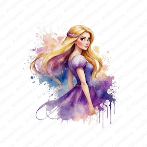 Princess Rapunzel Clipart, Cute Rapunzel, Tangled PNG, Watercolor Style Cartoon, High Quality