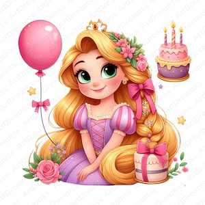 Princess Rapunzel Clipart, Cute Rapunzel, Tangled PNG, Disney Princess, Happy Birthday, High Quality