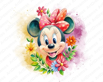 Minnie Mouse con flores Clipart PNG, lindo Minnie Mouse, dibujos animados Minnie Mouse, Minnie Floral, alta calidad