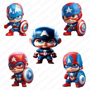 Captain America Clipart PNG, Superhero Digital, Captain America Bundle, Cute Captain America Transparent, Baby Captain America, High Quality