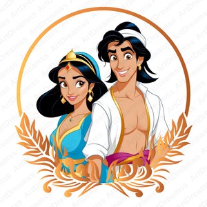 Aladdin and Jasmine Clipart, Aladdin Genie PNG, Cute Jasmine, Princess Jasmine, High Quality