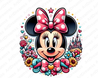 Minnie Mouse Clipart PNG, Linda Minnie Mouse, Flores de Minnie, Disney, Alta Calidad
