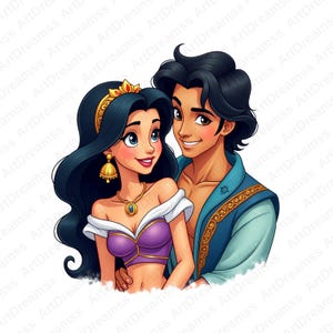 Aladdin and Jasmine Clipart, Aladdin Genie PNG, Cute Jasmine, Princess Jasmine, High Quality
