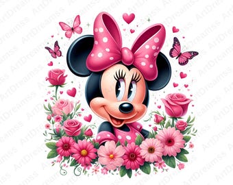 Minnie Mouse Clipart PNG, Linda Minnie Mouse, Flores de Minnie, Disney, Alta Calidad