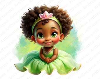 Baby Tiana Clipart, Princess Tiana PNG, Cute Princess Tiana Printable, High Quality