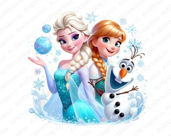 Anna and Elsa Clipart, Frozen Princess, Olaf, Frozen for Shirt, Cute Elsa and Anna PNG, High Quality