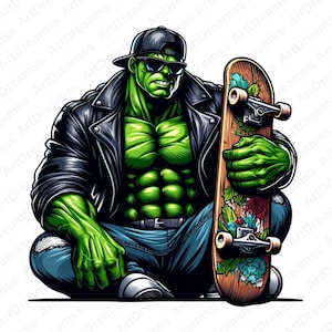 Hulk Cipart, Hulk PNG, Cool Hulk, Super Hero, Hulk with Skateboard, High Quality