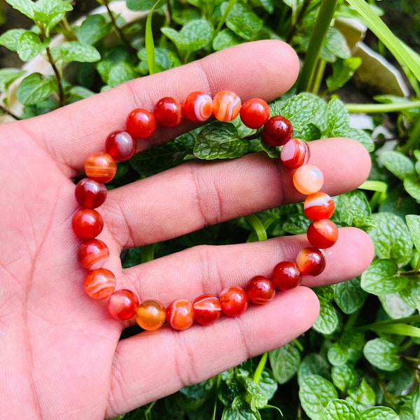 Arka Surya Crystals Natural Red Sulemani Hakik Beads Bracelet for Energy Balance & Grounding
