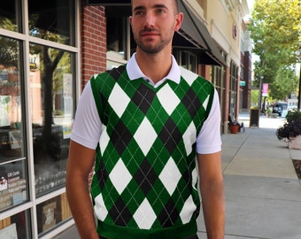 V-Neck Argyle Golf Sweater Vests - GolfKnickers: Mens - Pullover, Comfortable, Soft, Short Sleeved Vest, Perfect for Golf, Dress