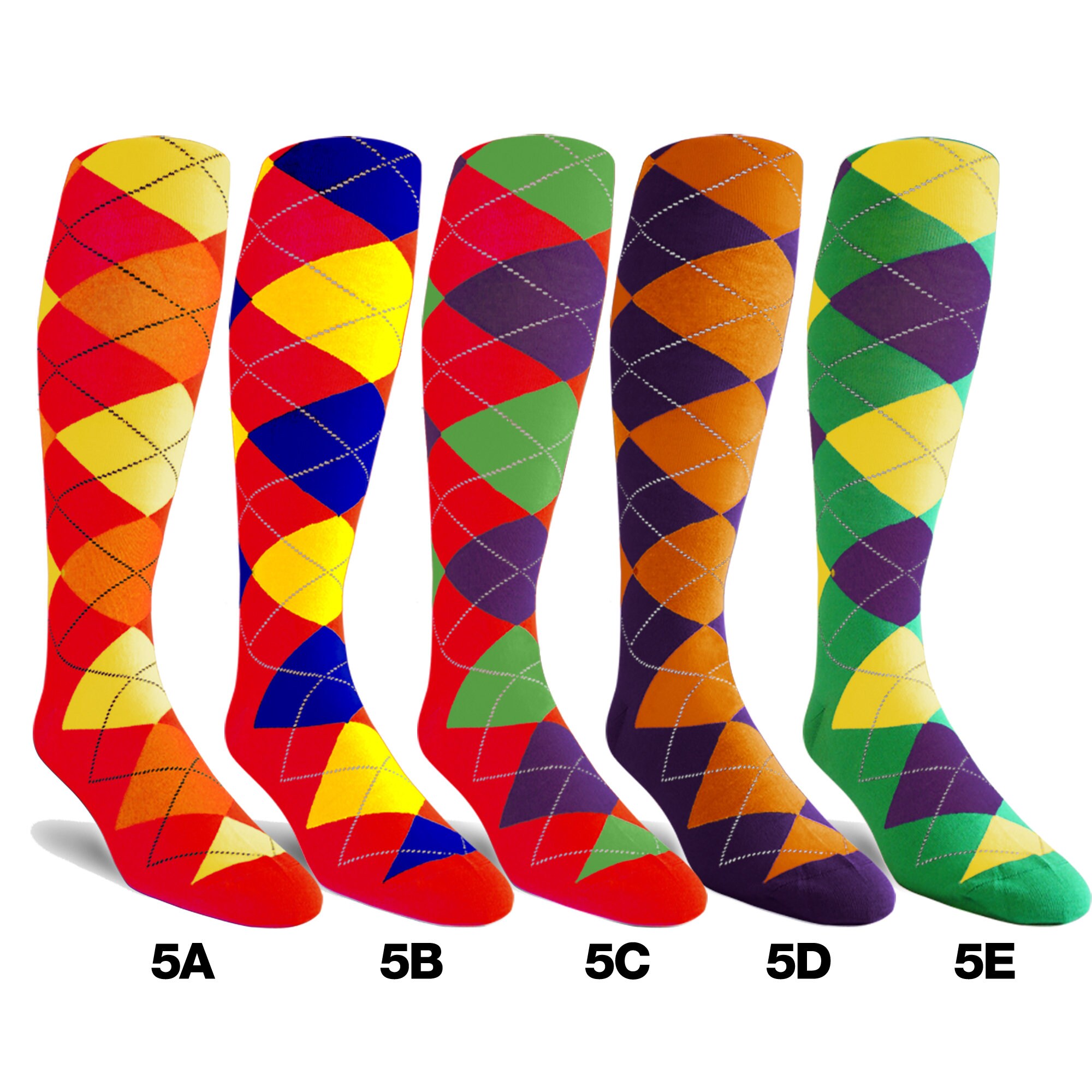 Knicker Socks Colorful Knee High Argyle Cotton Socks for Men Women and Youth (5A-5Z ...