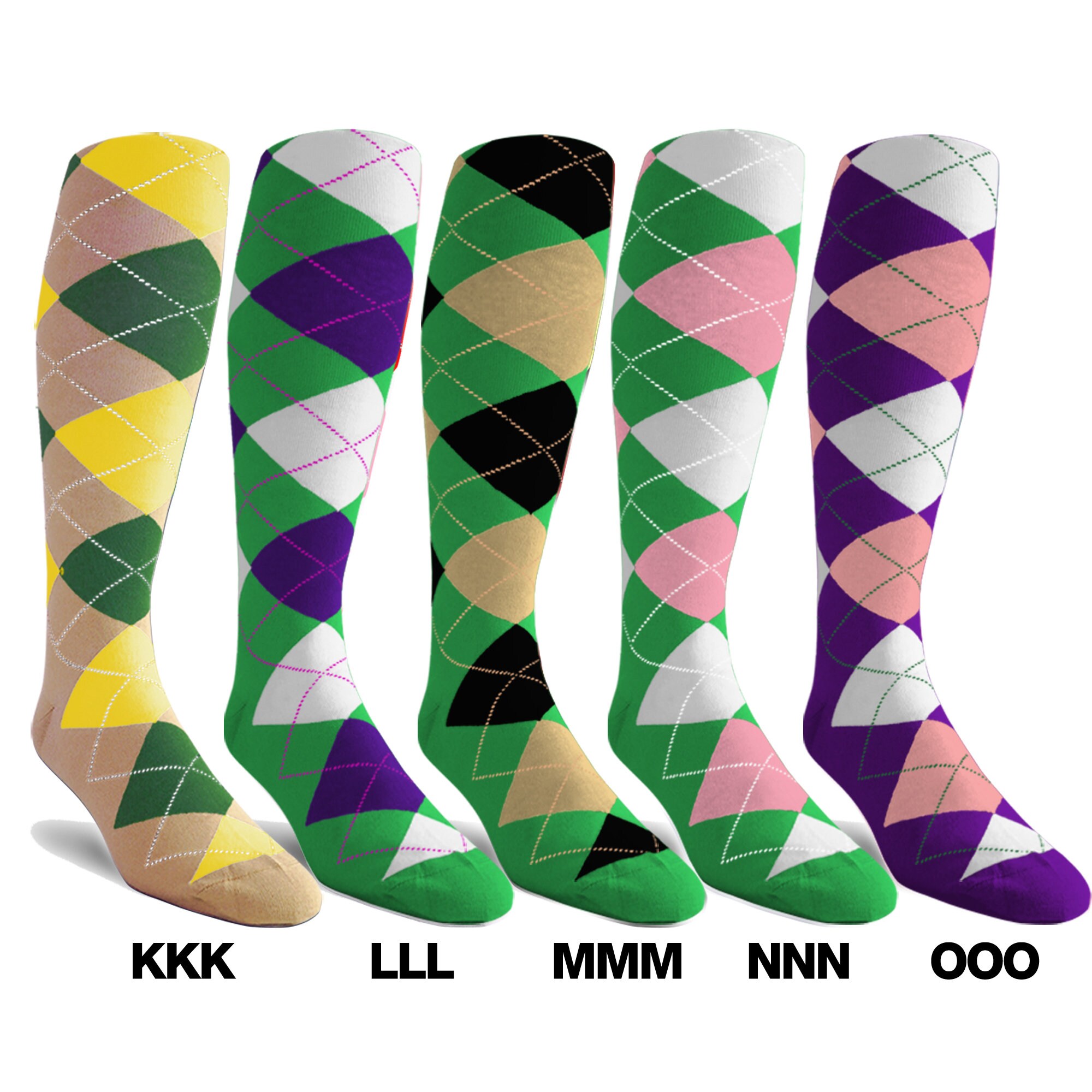 Knicker Socks Colorful Knee High Argyle Cotton Socks for Men Women and Youth (AAA-ZZZ ...