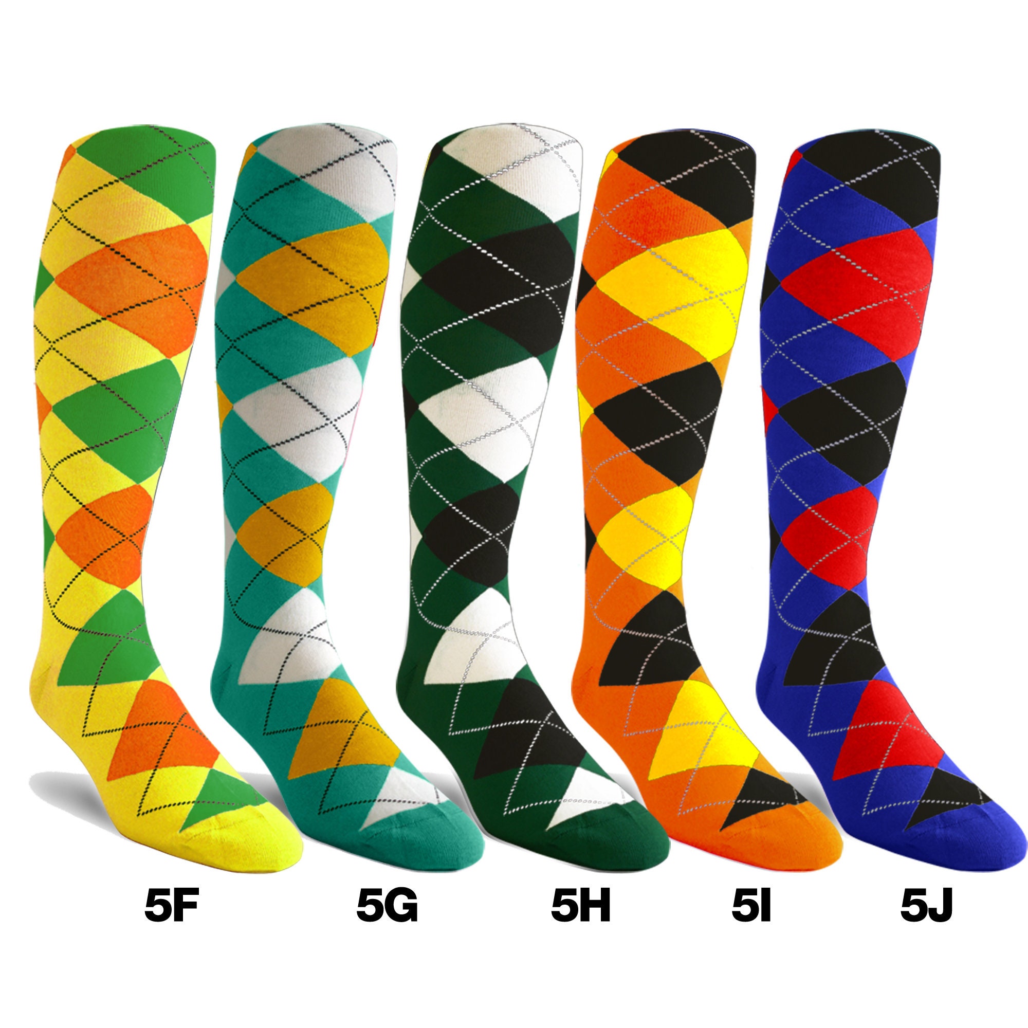 Knicker Socks Colorful Knee High Argyle Cotton Socks for Men Women and Youth (5A-5Z ...