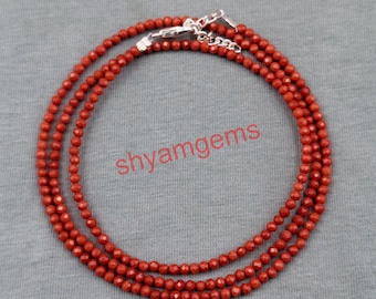 Red Jasper Necklace 3 mm Faceted Beads, Sterling Silver Clasp, Dainty Gemstone Jewelry, Minimalist Necklace Gift for Her