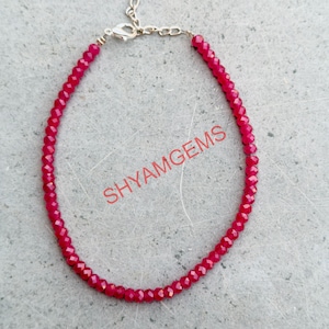 Handmade Pink Ruby Rondelle Beaded Bracelet Sterling Silver Clasp Boho Gemstone Bracelet Dainty Unisex Jewelry Gift for Her Him