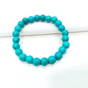 Turquoise Bracelet Gemstone Bracelet Round Beads Elastic Bracelet Gemstones Bracelet Boho Man Woman Gift For Her