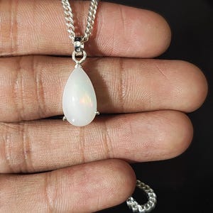 Ethiopian Opal Pendant Necklace: Pear Shape Rainbow Gemstone