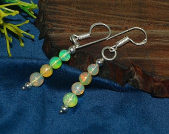Ethiopian Opal Earrings: 925 Sterling Silver Dangle Drop Jewelry